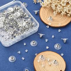 300 個 3 スタイル真鍮 & プラスチックピアスキャッチ  ベル＆クラッチ イヤリング バック  プラチナ  3~11x3~11x3~7mm  穴：0.5~1mm  100個/スタイル&nbsp;FIND-YW0002-17P