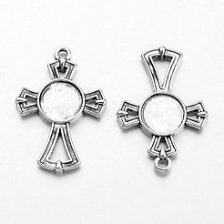 合金カボションセッティングペンダント  鉛フリー及びカドミウムフリー  クロス  アンティークシルバー  30x21x2mm  穴：1.5mm  トレイ：9mm&nbsp;EA10154
