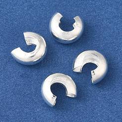 真鍮製つぶし玉カバーカシメ玉カバー  鉛フリー＆カドミウムフリー  925銀メッキ  6x3.5mm  穴：2mm&nbsp;KK-K383-07D-S