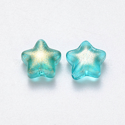スプレープリントガラスビーズ  グリッターパウダー付き  スター  ターコイズ  8x8.5x4mm  穴：1mm&nbsp;GLAA-R211-04-D07