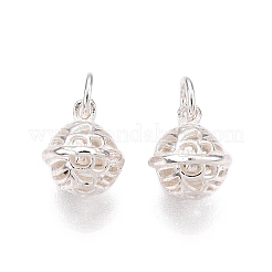 925 Sterling Silver Hollow Flower Round Ball Charms&nbsp;STER-T007-83S