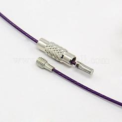 201ステンレスワイヤーネックレスコード  DIYのジュエリーには素敵な  真鍮製ネジ式クラスプ付き  パープル  17.5インチ  1mm  クラスプ：12x4mm&nbsp;TWIR-SW001-7
