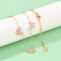 Butterfly 304 Stainless Steel Enamel Necklaces & Stud Earrings Setss for Women&nbsp;SJEW-K003-04G