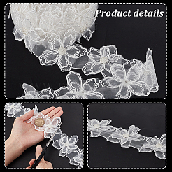 オーガンジーの花のレーストリム  ホワイト  3インチ（75mm）&nbsp;OCOR-WH0112-031-1