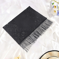 女性用ポリエステルレースタッセルガーゼスカーフ  ブラック  1900x650x0.5mm&nbsp;AJEW-WH20077-040B