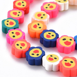 手作り樹脂粘土ビーズ連売り  ジュエリー工芸用品のDIY用  笑顔の花  ミックスカラー  9x9~10x4~5mm  穴：1.6mm  約37~39個/連  13.39インチ〜14.17インチ（34~36cm）&nbsp;CLAY-N008-013