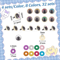 32セット8色のグリッタープラスチッククラフトドールアイ  洗眼器付き  安全の目  ぬいぐるみの目  半円  ミックスカラー  21.5x18mm  4セット/カラー&nbsp;KY-HY0001-13A
