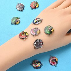 10個5色合金エナメルコネクタチャーム  カドミウムフリー＆鉛フリー  インドのリンク  ミックスカラー  22x17x2mm  穴：1.6mm  2個/カラー&nbsp;ENAM-YW0003-73