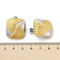 304ステンレススチールツートンスタッドピアス  18KGP本金メッキ＆プラチナ  正方形  24.5x23mm&nbsp;EJEW-A124-01C