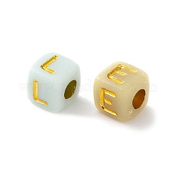 不透明なアクリルビーズ  文字付きのキューブ  ゴールドライン入り  ゴールド  4.5x4.5x4.5mm  穴：2mm  約5200個/500g&nbsp;OACR-Z027-01B