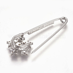 真鍮マイクロパヴェキュービックジルコニア安全ブローチ  花  透明  プラチナ  58x20mm  ピン：1.5mm&nbsp;JEWB-I010-04P