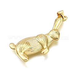 ラックメッキ真鍮チャーム  兎  カドミウムフリー＆鉛フリー  長持ちメッキ  18KGP本金メッキ  37.5x17x5mm  穴：5x3.5mm&nbsp;KK-K401-66G