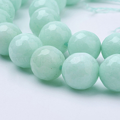 天然石マレーシアジェイドビーズ連売り  染め  多面カット  ラウンド  アクアマリン  8mm  穴：1mm  約46個/連  14.5インチ（36.83cm）&nbsp;X-G-F488-8mm-22