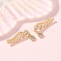 真鍮製パヴェキュービックジルコニアスタッドクローラーピアス  ティアドロップ  18KGP本金メッキ  カドミウムフリー＆鉛フリー  長持ちメッキ  ラックめっき  透明  19.5x5x6.5mm&nbsp;KK-CBAA351-21G-02