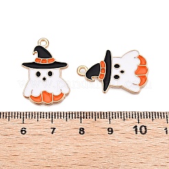 ハロウィンテーマアロイエナメルペンダント  ライトゴールド  ゴースト  25.5x17x1mm  穴：1.6mm&nbsp;LS-ENAM-T020-07F