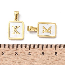 イオンプレーティング（IP）304ステンレススチールパヴェシェルペンダント  長方形のチャーム  18KGP本金メッキ  文字k  17.5x12x1.5mm  穴：3x5mm&nbsp;X-STAS-G327-01G-K