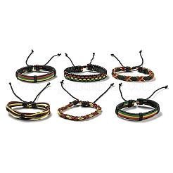 6Pcs 6 Style Adjustable Braided Imitation Leather Cord Bracelet Set with Waxed Cord for Men&nbsp;BJEW-F458-08