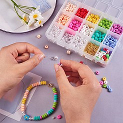 キットを作るDIYストレッチブレスレット  フラットラウンド＆ラウンド＆スター820個ポリマークレイ/ ABSプラスチックビーズ  真鍮製のチェーンと伸縮性のあるクリスタルスレッド  ミックスカラー  6mm  穴：2mm&nbsp;DIY-SZ0004-38