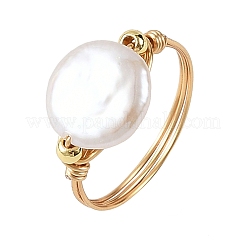 Natural Keshi Pearl Copper Wire Finger Rings&nbsp;RJEW-JR01076