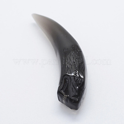 彫り加工天然石オブシディアンビッグサイズペンダントトップ  アイボリー形状  59.5x14.5x12.5mm  穴：1.5mm&nbsp;G-E428-11