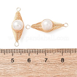 Copper Herringbone Wire-Wrapped Natural Pearl Potato Links Connector Charms&nbsp;KK-Z152-03G-03