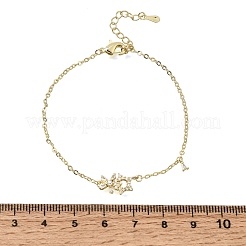 Brass Pave Clear Cubic Zirconia Flower Star Link Bracelets&nbsp;KK-CBAED06-03G