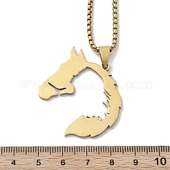 女性用ステンレスペンダントネックレス201個  馬  18KGP本金メッキ  23.35インチ（59.3cm）  ペンダント：32.5x39.5mm。&nbsp;NJEW-U021-07G