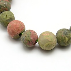 Natural Frosted Unakite Round Bead Strands&nbsp;G-M064-6mm-06
