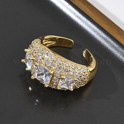 Brass Micro Pave Cubic Zirconia Cuff Open Rings for Women&nbsp;RJEW-L343-13G-03