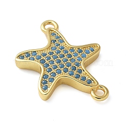 Brass Micro Pave Deep Sky Blue Cubic Zirconia Connector Charms&nbsp;KK-C086-14G-02