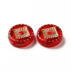 透明めっきアクリルビーズ  ゴールドライン入り  フラットラウンド  レッド  15~15.5x4.5mm  穴：1.5~1.8mm  約606個/500g&nbsp;OACR-L013-034A
