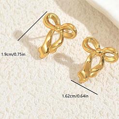 ステンレススチールの蝶結びスタッドピアス  ゴールドカラー  19x16.2mm&nbsp;UL7625