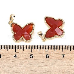 真鍮チャーム  カーネリアンと  蝶  18KGP本金メッキ  14x17x5mm  穴：4x2mm&nbsp;X-KK-U043-36G-01