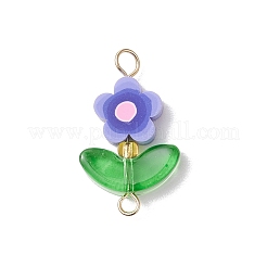 5Pcs 5 Colors Handmade Polymer Clay Flower Connector Charms with Glass Leaf&nbsp;PALLOY-MZ00803-01