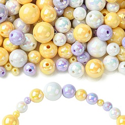 250g UVメッキレインボー虹色不透明アクリルビーズ  混合サイズ  ラウンド  ミックスカラー  6~16mm  穴：1.8~3mm  約320個/250g&nbsp;PACR-CJ0001-39