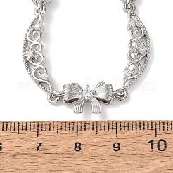Brass Pave Clear Cubic Zirconia Bowknot and Hollow Moon Link Chain Necklaces&nbsp;NJEW-D348-02P