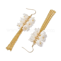 アクリルダングルピアス  ガラスビーズと鉄のアズキチェーン付き  花  ホワイト  90x25mm&nbsp;EJEW-JE06228-01