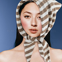 女性用ポリエステルストライプニット三角スカーフ  ダークチソウ  1080x370x1mm&nbsp;AJEW-WH20070-106B