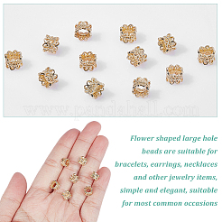 真鍮製ヨーロピアンビーズ  大穴ビーズ  ニッケルフリー  花  14KGP本金メッキ  6.5x6.5x5mm  穴：4mm  60個/箱&nbsp;KK-DC0001-51