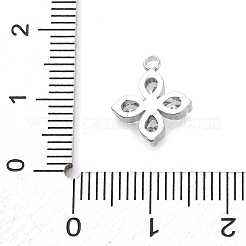 304ステンレススチールマイクロパヴェキュービックジルコニアペンダント  クローバーチャーム  透明  13x10.5x3.5mm  穴：1.5mm&nbsp;STAS-U042-06P-05