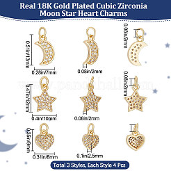 12Pcs 3 Style Brass Micro Pave Clear Cubic Zirconia Charms&nbsp;KK-BBC0007-24