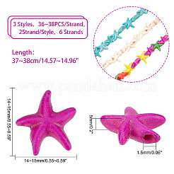 6連売り 3スタイル 合成ターコイズビーズ連売り  ヒトデ/海星  染め  ミックスカラー  14~15x14~15x5mm  穴：1.5mm  約36~38個/連  14.57インチ〜14.96インチ（37~38cm）  2連売り/スタイル&nbsp;G-FH0001-49