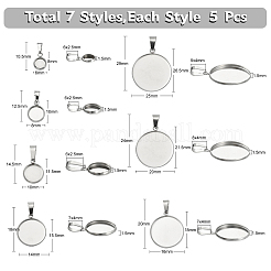 35Pcs 7 Styles 304 Stainless Steel Pendant Cabonchon Settings&nbsp;STAS-CJ0002-16