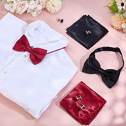2 Bags 2 Colors Polyester Men's Bow Tie & Cufflink & Handkerchief Sets&nbsp;AJEW-ME0001-15