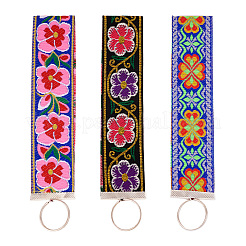 ポリエステルの花柄刺繍ジャカードリボンキーホルダー  鉄のリング付き  ミックスカラー  17.5cm  3個/セット&nbsp;KEYC-TAC00045