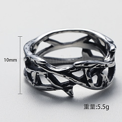 304ステンレススチール指輪  ヴィンテージの枝のとげの王冠  ステンレス鋼色  usサイズ9（18.9mm）&nbsp;FS-WG2B888-03