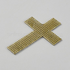 ラインストーン刺繍用粘着糸、アイロン接着/縫い付けパッチ  布のアップリケ  クロス  ジェット  70x48x1.5mm&nbsp;PATC-WH0021-048