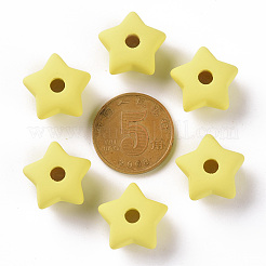 アクリルビーズ  ラバー加工スタイル  片穴  スター  きいろ  16x17x11mm  穴：3.5mm&nbsp;LS-OACR-S039-01-85