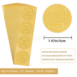 プラスチック製の粘着式金箔エンボスステッカー  メダル装飾ステッカー  言葉  50x50mm  4pcs /シート&nbsp;DIY-WH0211-233