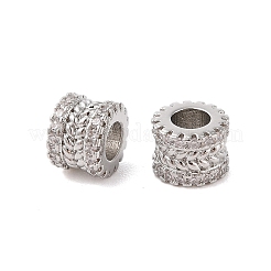 真鍮マイクロペーブクリアキュービックジルコニアヨーロッパビーズ  大穴ビーズ  葉を持つ列  プラチナ  8x6mm  穴：4mm&nbsp;KK-B100-042P